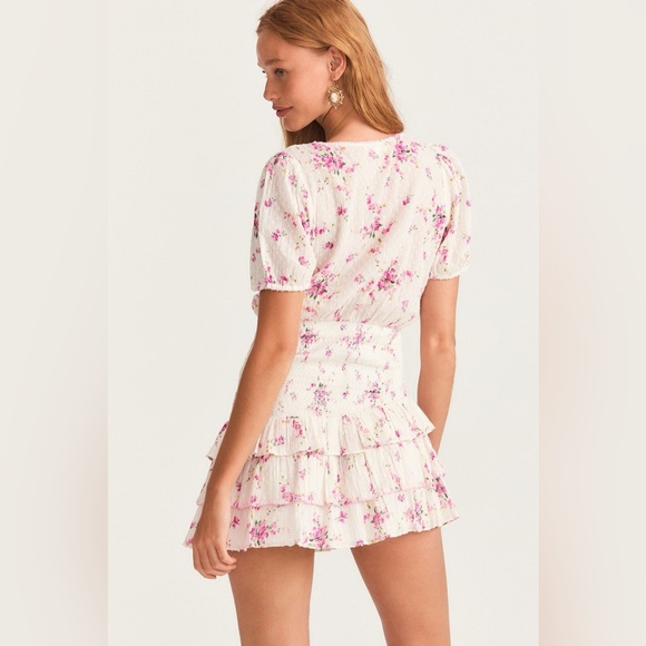 Loveshackfancy Smocked Keelin Floral White/Magenta Mini Women Dress Size M - Picture 4 of 15